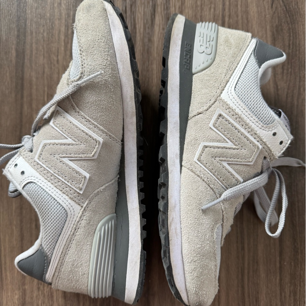 New Balance Women’s 574 - Cream and Gray Suede Sneakers; Size 8